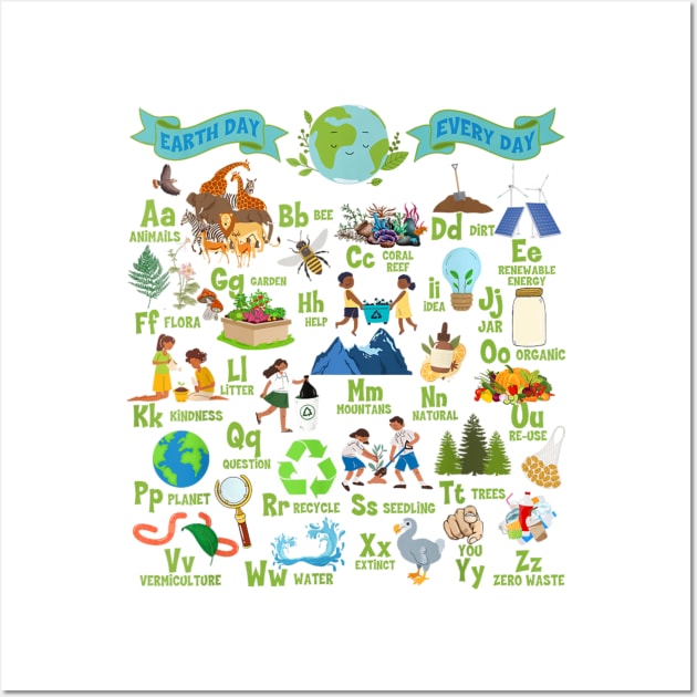 Alphabet Earth Day Every Day ABCs Save Planet Teacher Kids Wall Art by Vortex.Merch